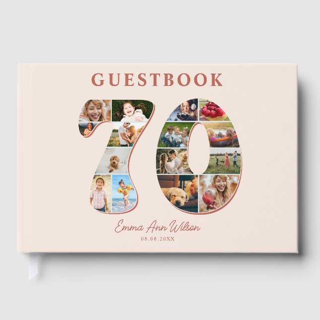 Livro De Visitas 70th Birthday Photo Collage Milestone Guestbook (Frente)