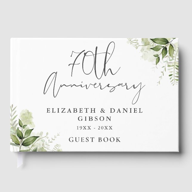 Livro De Visitas 70th Wedding Anniversary Greenery Floral Photo (Frente)