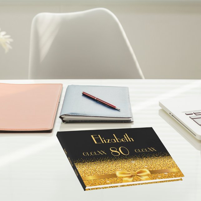 Livro De Visitas 80 aniversário arco de ouro negro clássico elegant (Criador carregado)