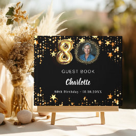 Livro De Visitas 80 Aniversário - Foto das estrelas douradas negras