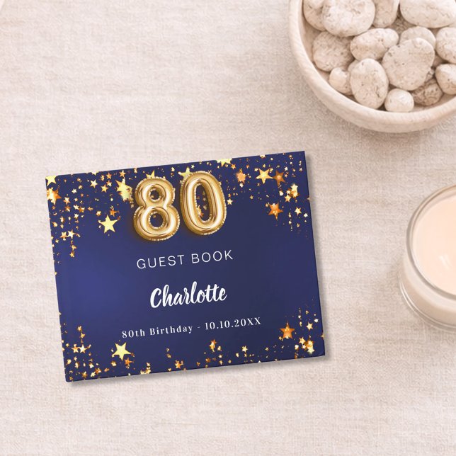 Livro De Visitas 80 Aniversário marinho estrelas de ouro azul (Criador carregado)
