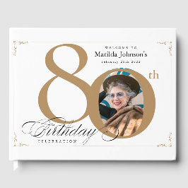 Livro De Visitas 80 Birthday Calliografia Dourada Foto Personalizad