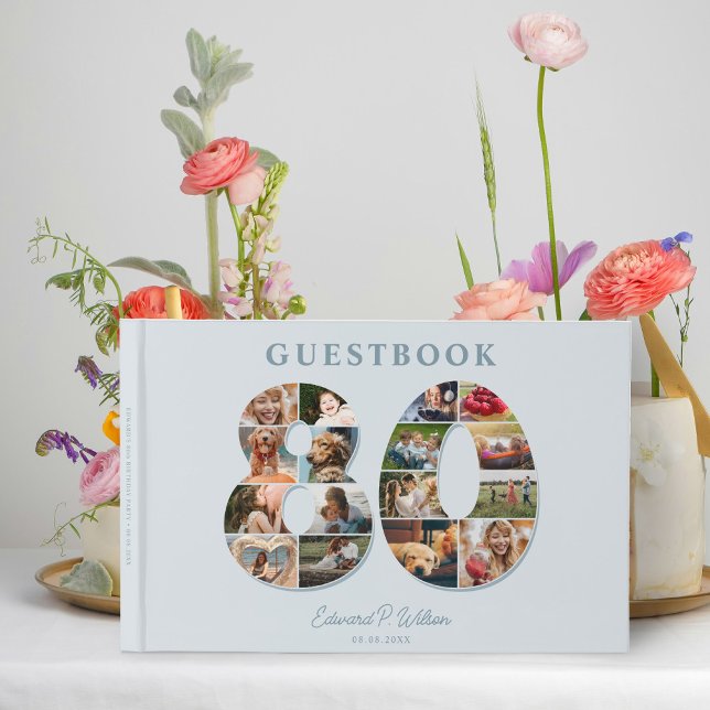 Livro De Visitas 80 Birthday Photo Collage Milestone Guestbook (Criador carregado)