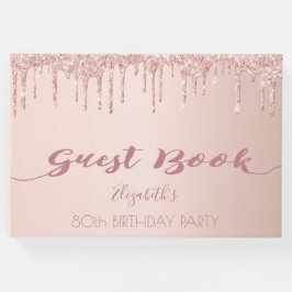 Livro De Visitas 80 festa de aniversário rosa dourado brilho rosa