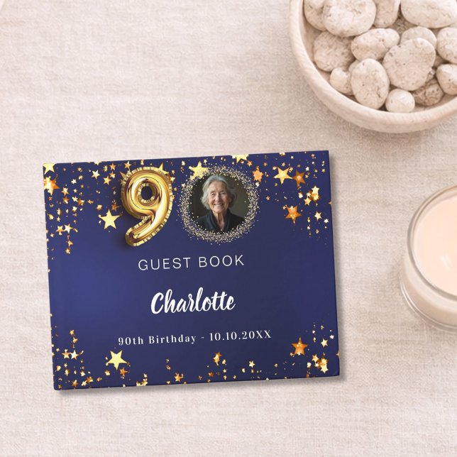 Livro De Visitas 90 Aniversário marinho azul-dourado fotografia (Criador carregado)