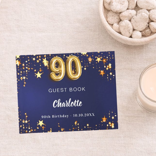 Livro De Visitas 90 Aniversário marinho estrelas de ouro azul (Criador carregado)