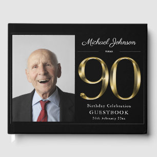 Livro De Visitas 90 Birthday Black Typografia Classy Personalizada