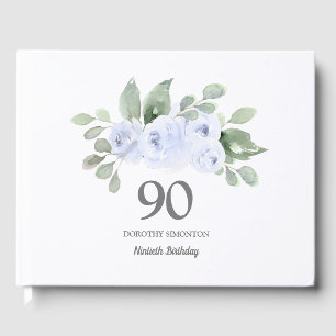 Livro De Visitas 90 Birthday Blue Rosa Floral Guest Book