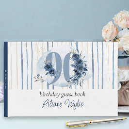 Livro De Visitas 90 Birthday Floral Number Coastal Blue