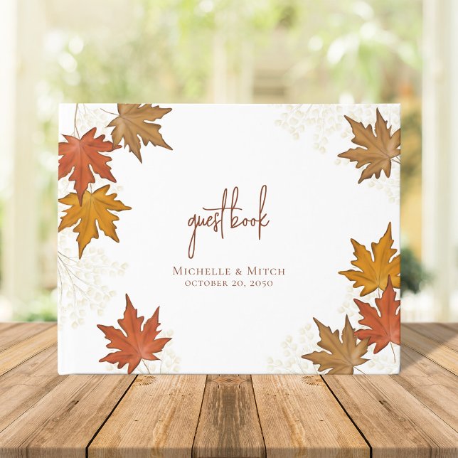 Livro De Visitas A Aquarela do casamento outono deixa personalizada (Fall Wedding guest book with watercolor leaves.)