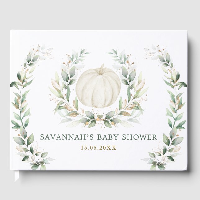 Livro De Visitas Abóbora de Vegetação Macia Dourada Neutra Bebê (Frente)