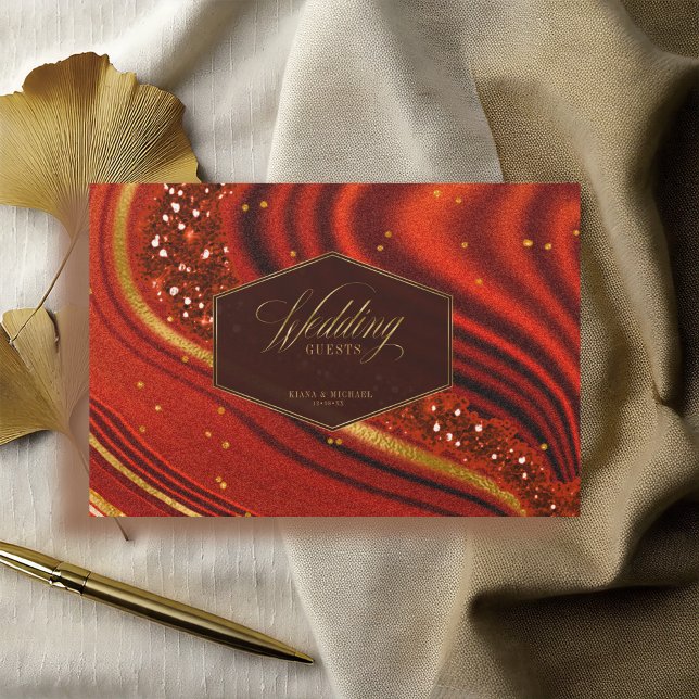 Livro De Visitas Abstrato Agate Wedding Hot Orange ID827 (Criador carregado)