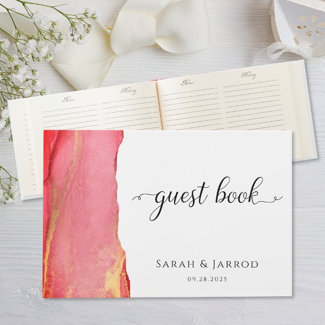 Livro De Visitas Abstrato Coral Pink Weding Guest Book (Criador carregado)