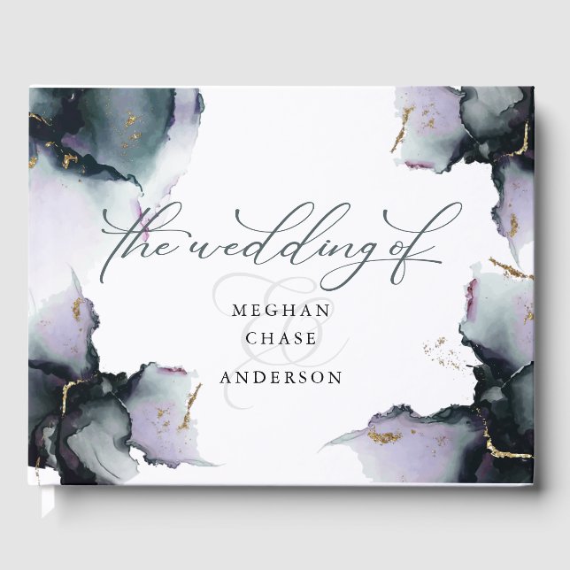 Livro De Visitas Abstrato Deep Cyan Dusty Ametyst Geode (Frente)