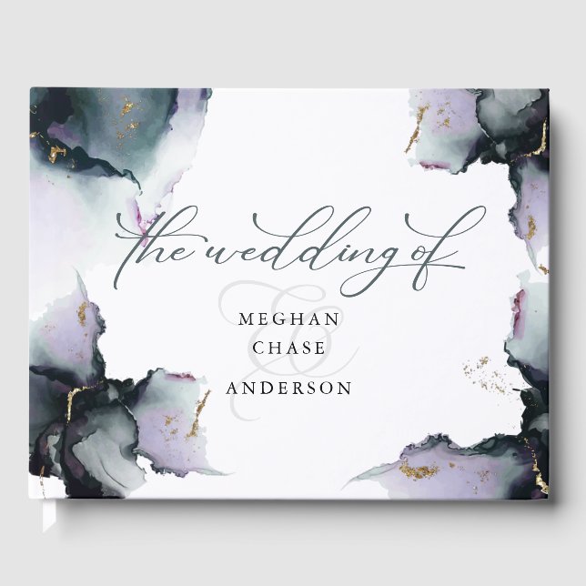 Livro De Visitas Abstrato Deep Cyan Dusty Ametyst Geode (Frente)