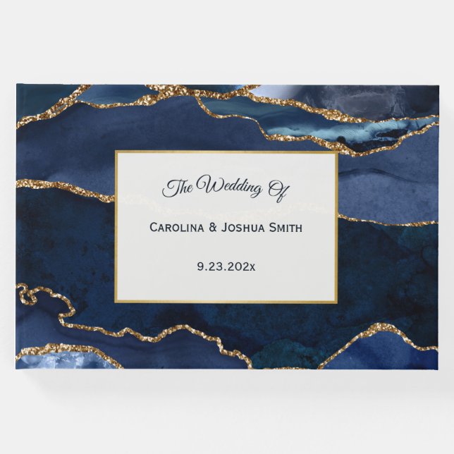 Livro De Visitas Abstrato Marinho Azul Agar Aquarela (Frente)