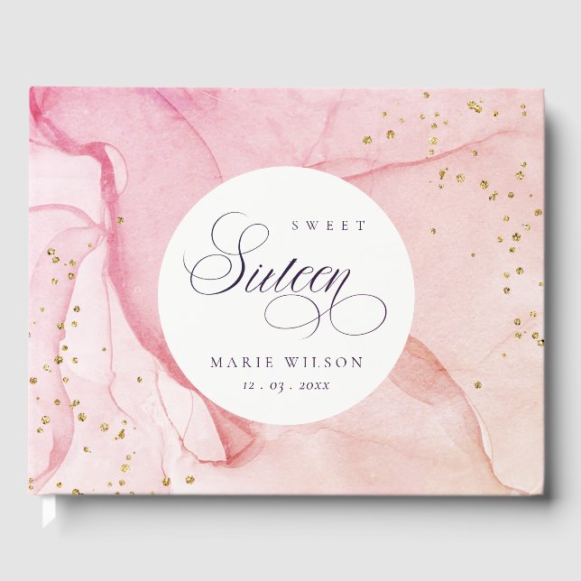 Livro De Visitas Abstrato Pastel Rosa Púrpura Doce 16 Aniversário (Frente)