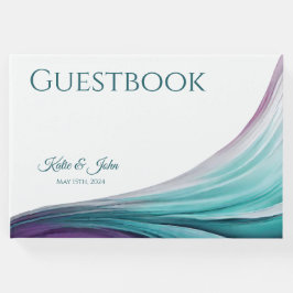 Livro De Visitas Abstrato-Roxo e Teal Modernos de Casamento