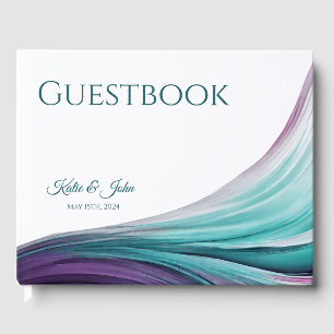 Livro De Visitas Abstrato-Roxo e Teal Modernos de Casamento