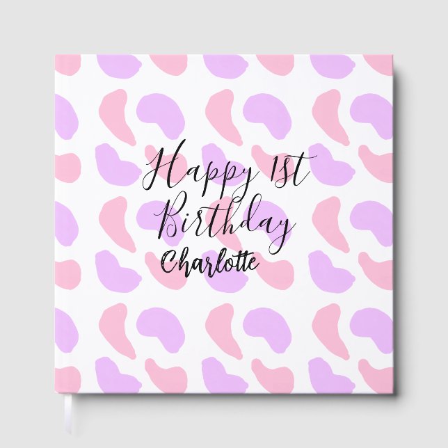 Livro De Visitas Abstratos roxos cor-de-rosa moldam primeiro aniver (Frente)