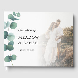 Livro De Visitas Adelaide Wedding Watercolor Eucalyptus e Foto