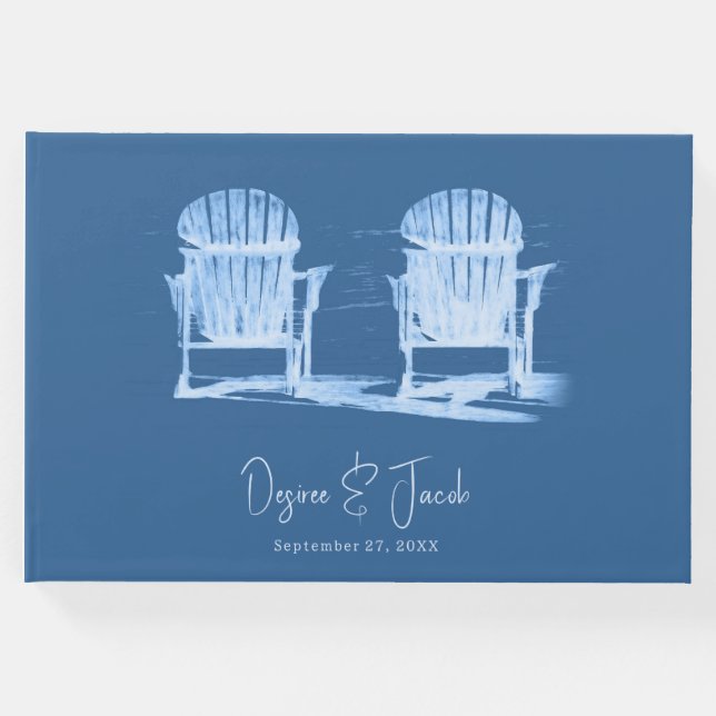 Livro De Visitas Adirondack Beach Chairs Azure Blue White Weding (Frente)