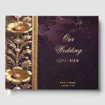 Livro de Visitas Adorno Floral Dourado com Pérolas