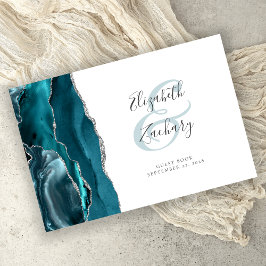 Livro De Visitas Ágata Azul Teal Moderna com Rótulo de Prata