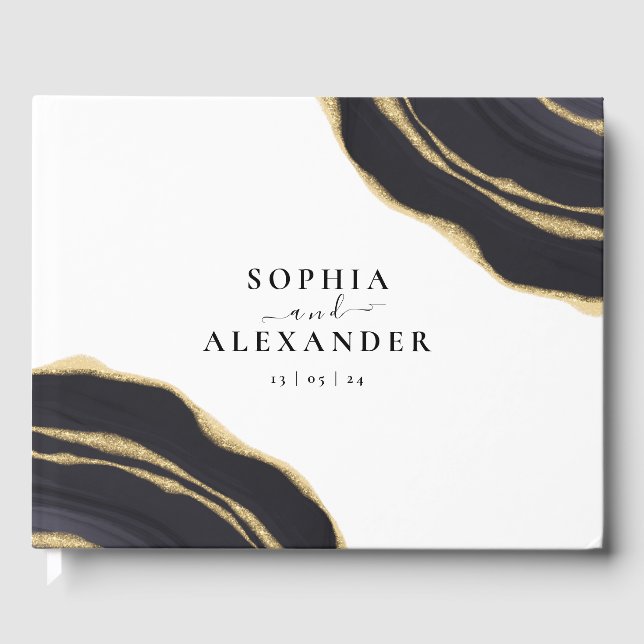 Livro De Visitas agata Dourada e preta (Frente)