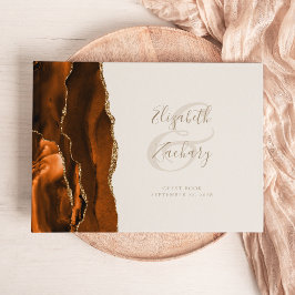 Livro De Visitas Ágata Dourada Laranja Queimada Moderna Marfim
