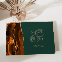 Livro De Visitas Ágata Laranja Queimada Moderna Dourado Script Verd