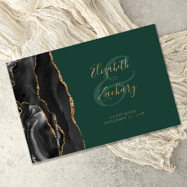 Livro De Visitas Ágata Preta Moderna Dourado Esmeralda Verde