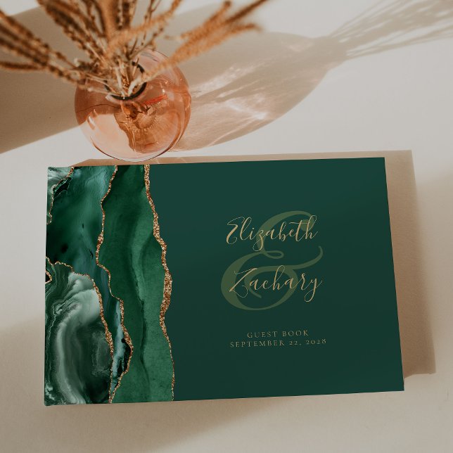 Livro De Visitas Ágata Verde Esmeralda Moderna Dourado Script (Criador carregado)