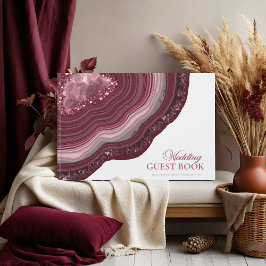 Livro De Visitas Agate Geode Glitter Wedding Burgundy ID647