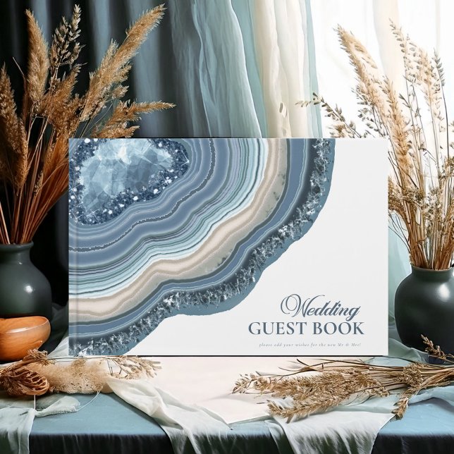 Livro De Visitas Agate Geode Glitter Wedding Dusty Blue ID647 (Criador carregado)