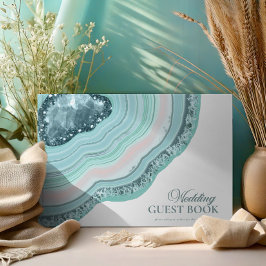 Livro De Visitas Agate Geode Glitter Wedding Teal ID647