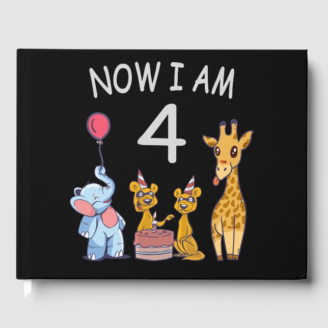 Livro De Visitas Agora tenho 4 anos, 4 anos, aniversário no zoológi (Frente)