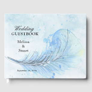 Livro De Visitas Aguarela azul empoeirada casamento pintado da pena