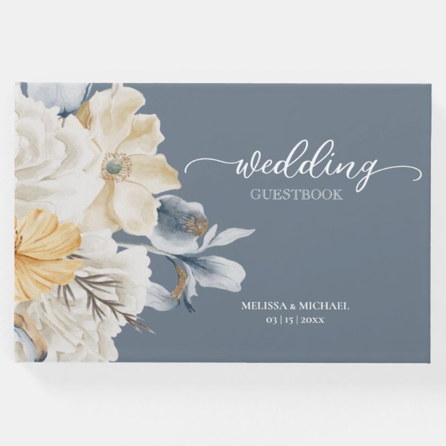 LIVRO DE VISITAS ALGO AZUL - CASAMENTO FLORAL MUTADO (Frente)