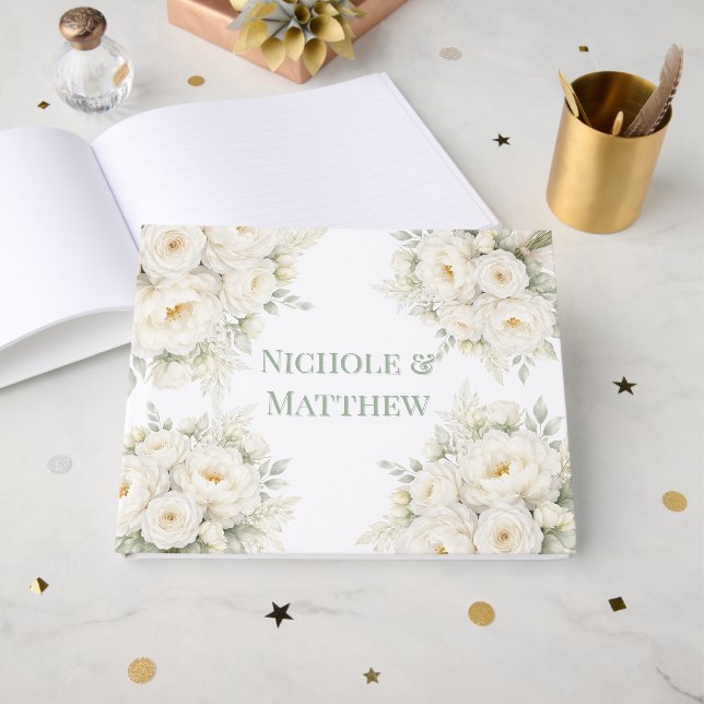 Livro De Visitas All White Floral Wedding (Frente aberta)