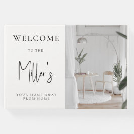 Livro De Visitas Aluguer de Férias do Airbnb Preto e Branco Minimal