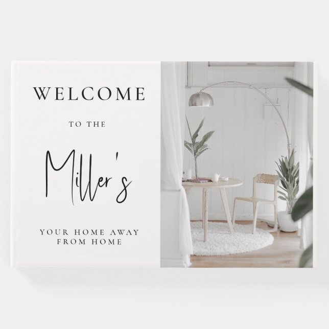 Livro De Visitas Aluguer de Férias do Airbnb Preto e Branco Minimal (Frente)