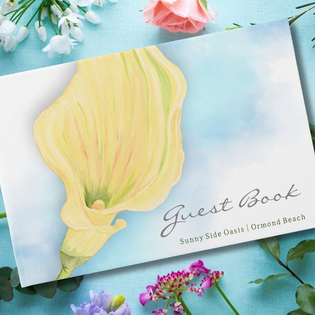 Livro De Visitas Aluguer De Férias Do Calla Amarelo Azul (Beautiful Yellow Calla Lily Original Art with Blue Sky Guest Book)