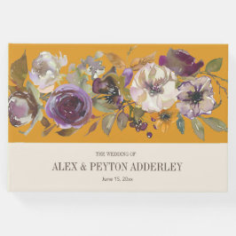 Livro De Visitas Amarelo Mostarda Creme Roxo Floral Casamento