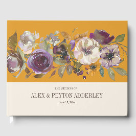 Livro De Visitas Amarelo Mostarda Creme Roxo Floral Casamento
