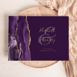 Livro De Visitas Ametista Roxa Moderna Dourado Script Ameixa