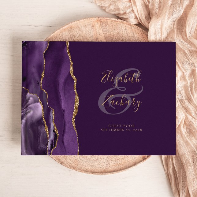 Livro De Visitas Ametista Roxa Moderna Dourado Script Ameixa (Criador carregado)