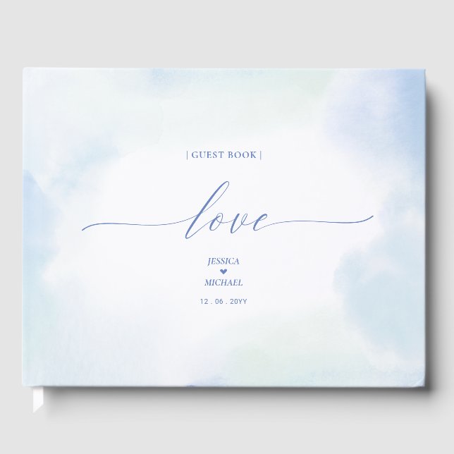 Livro De Visitas Amor | Casamento Blue Heart & Watercolor (Frente)