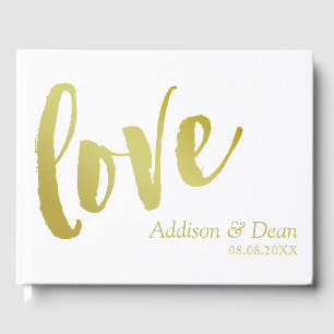 Livro De Visitas Amor   Casamento Dourado de Script de Pincel