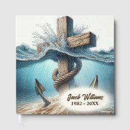 Livro De Visitas Âncora Náutica e Cruz para o serviço de memória